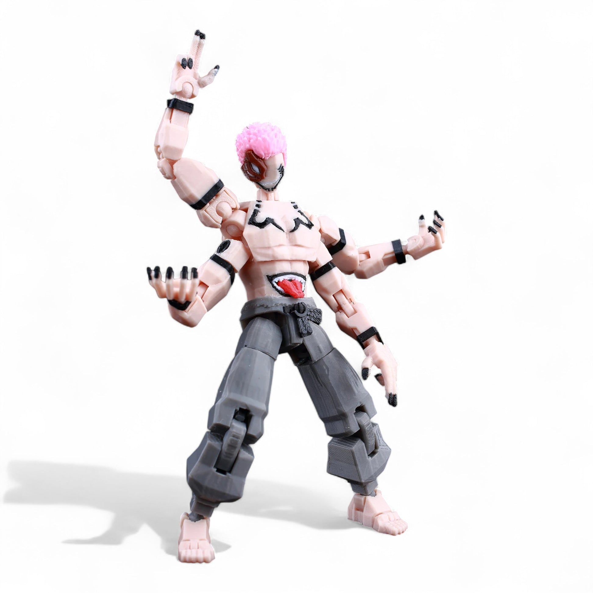 Side view showing Sukuna’s tattoos and articulation